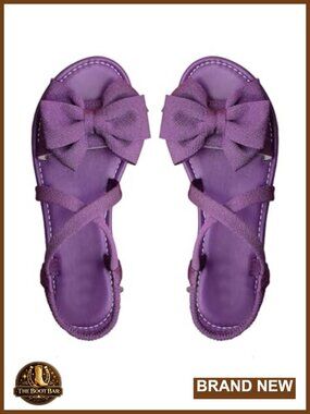 Faux Leather Bowknot Criss Cross Peep Toe Flat Sandals - Summer Shoes